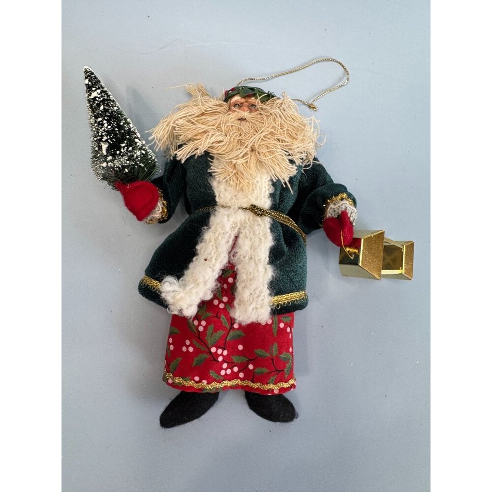 Vintage Old World Santa Claus Ornament With Lantern & Tree 7" Folk Art - Picture 5 of 7